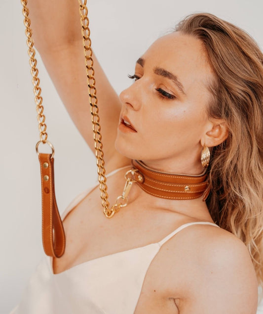 Tan Leather Chain Leash